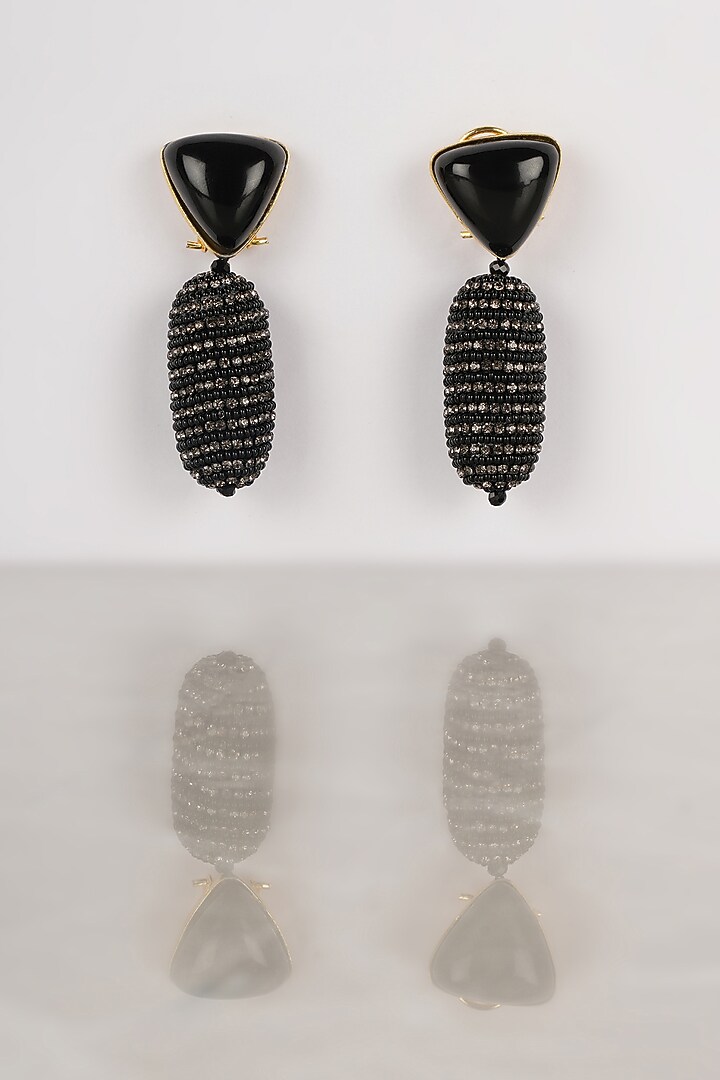Black Crystal Dangler Earrings by Bijoux By Priya Chandna at Pernia's Pop Up Shop