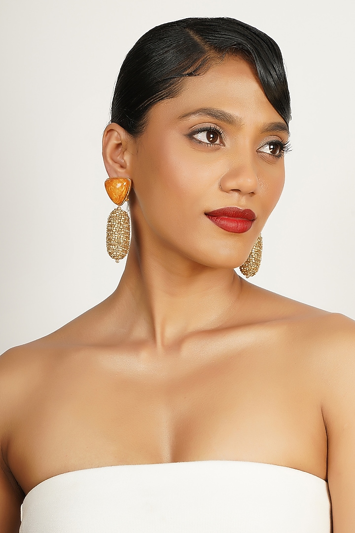 Orange Crystal Dangler Earrings by Bijoux By Priya Chandna at Pernia's Pop Up Shop