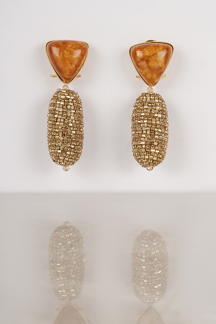 Orange Crystal Dangler Earrings by Bijoux By Priya Chandna at Pernia's Pop Up Shop