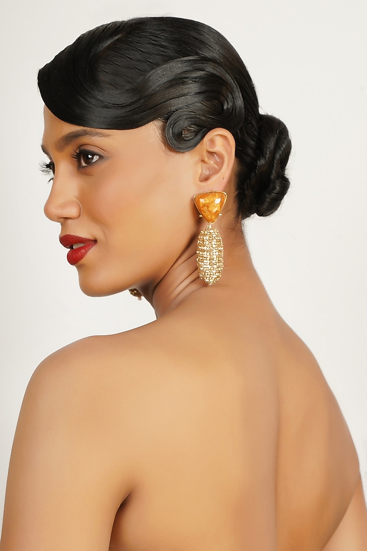 Orange Crystal Dangler Earrings by Bijoux By Priya Chandna at Pernia's Pop Up Shop
