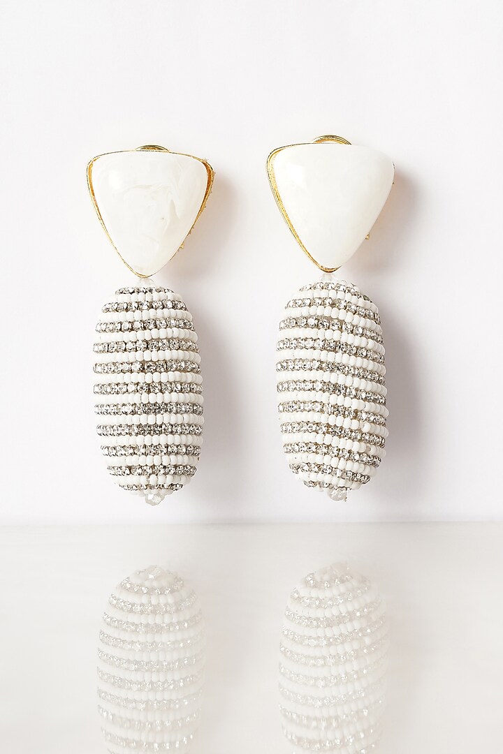 White Crystal Dangler Earrings by Bijoux By Priya Chandna at Pernia's Pop Up Shop