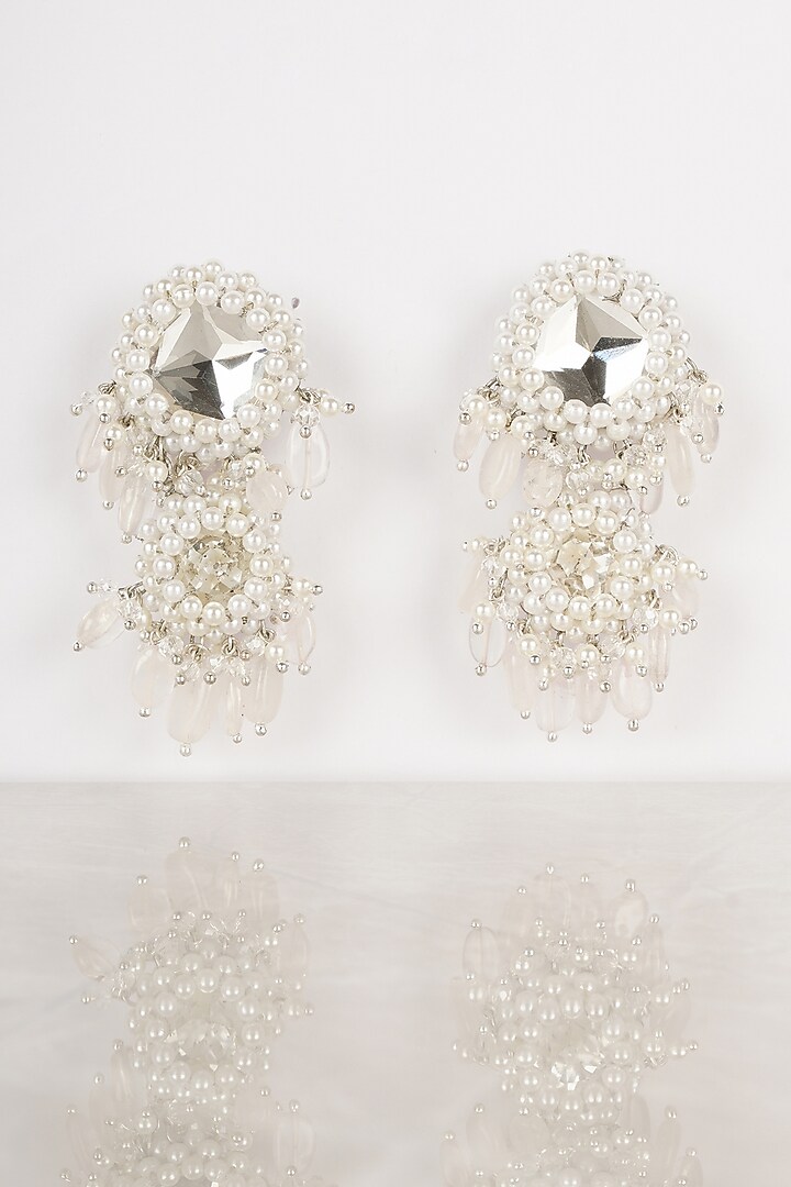White Crystal & Semi-Precious Stone Dangler Earrings by Bijoux By Priya Chandna at Pernia's Pop Up Shop