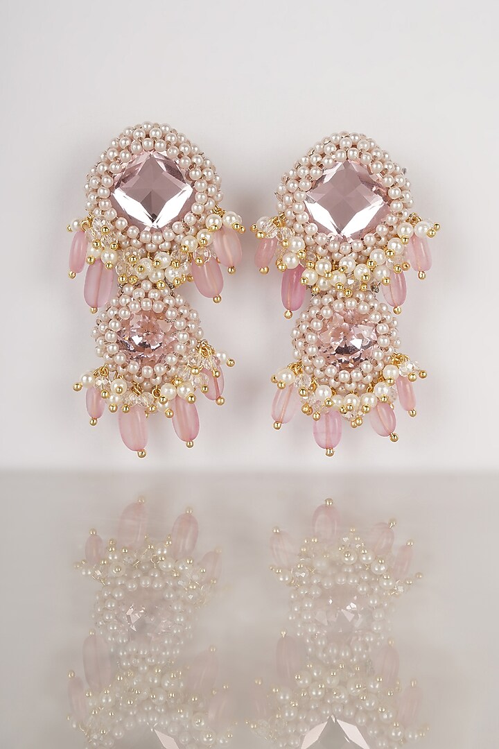 Pink Crystal & Semi-Precious Stone Dangler Earrings by Bijoux By Priya Chandna at Pernia's Pop Up Shop