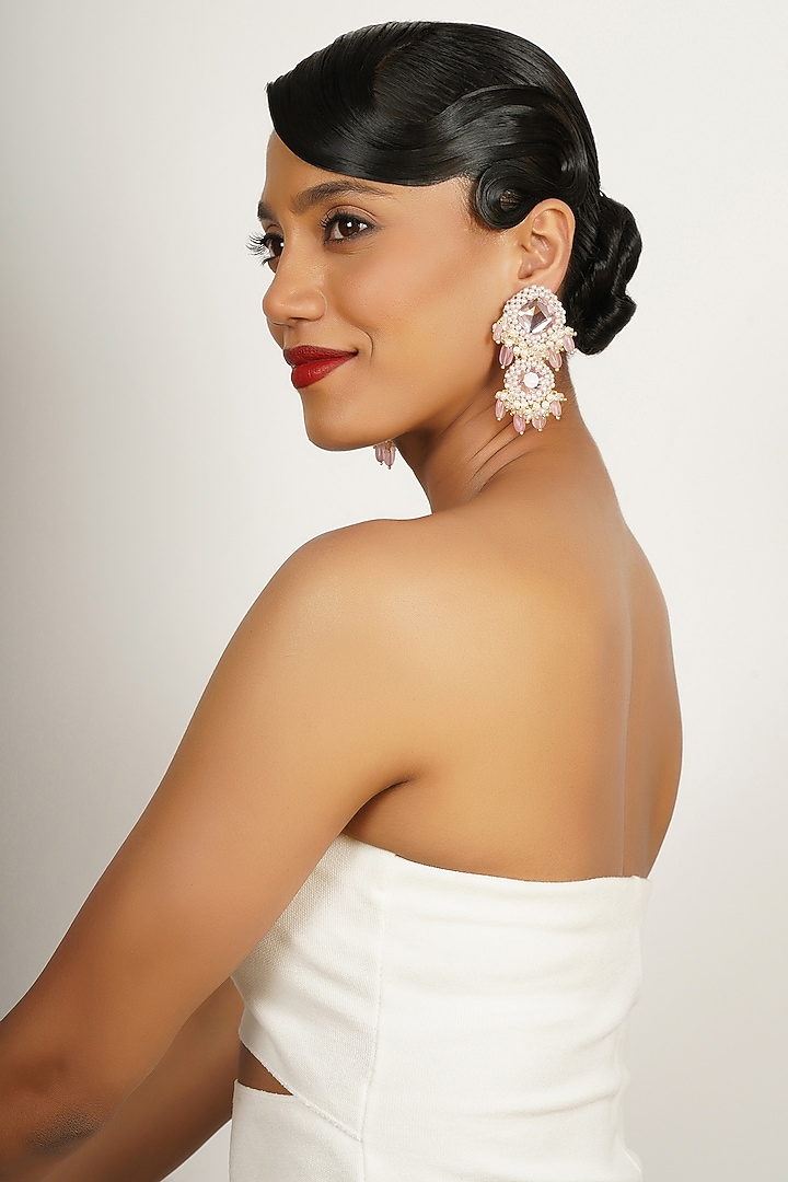 Pink Crystal & Semi-Precious Stone Dangler Earrings by Bijoux By Priya Chandna at Pernia's Pop Up Shop
