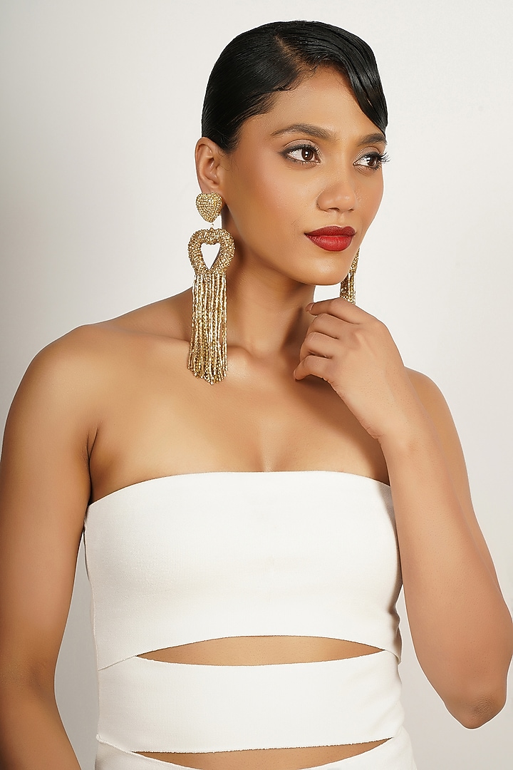 Gold Crystal Dangler Earrings by Bijoux By Priya Chandna at Pernia's Pop Up Shop