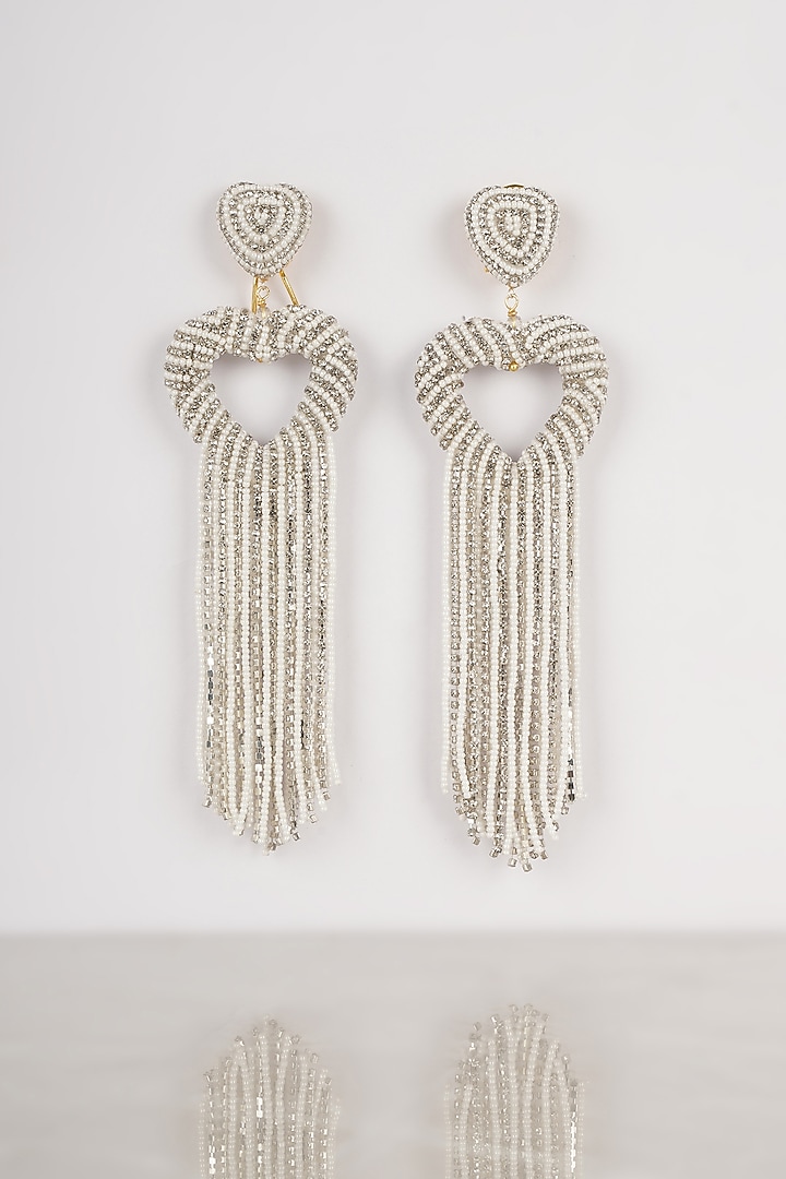 Silver Crystal Dangler Earrings by Bijoux By Priya Chandna at Pernia's Pop Up Shop