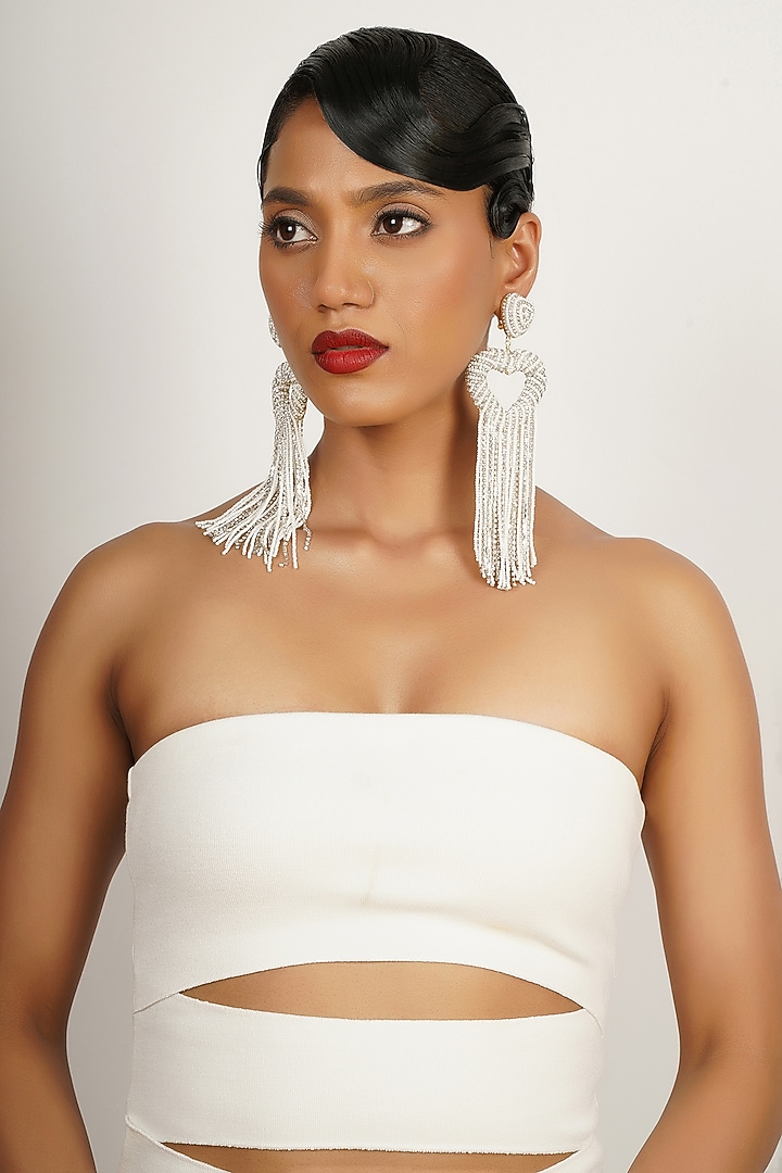Silver Crystal Dangler Earrings by Bijoux By Priya Chandna at Pernia's Pop Up Shop