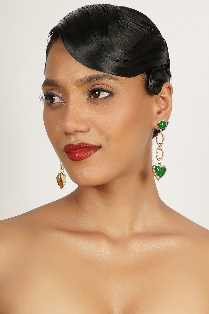 Gold Finish Zircon Enamelled Dangler Earrings by Bijoux By Priya Chandna at Pernia's Pop Up Shop