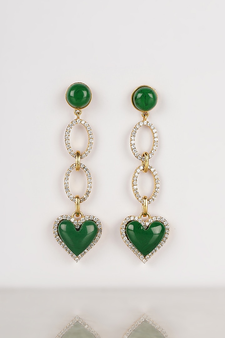 Gold Finish Zircon Enamelled Dangler Earrings by Bijoux By Priya Chandna at Pernia's Pop Up Shop