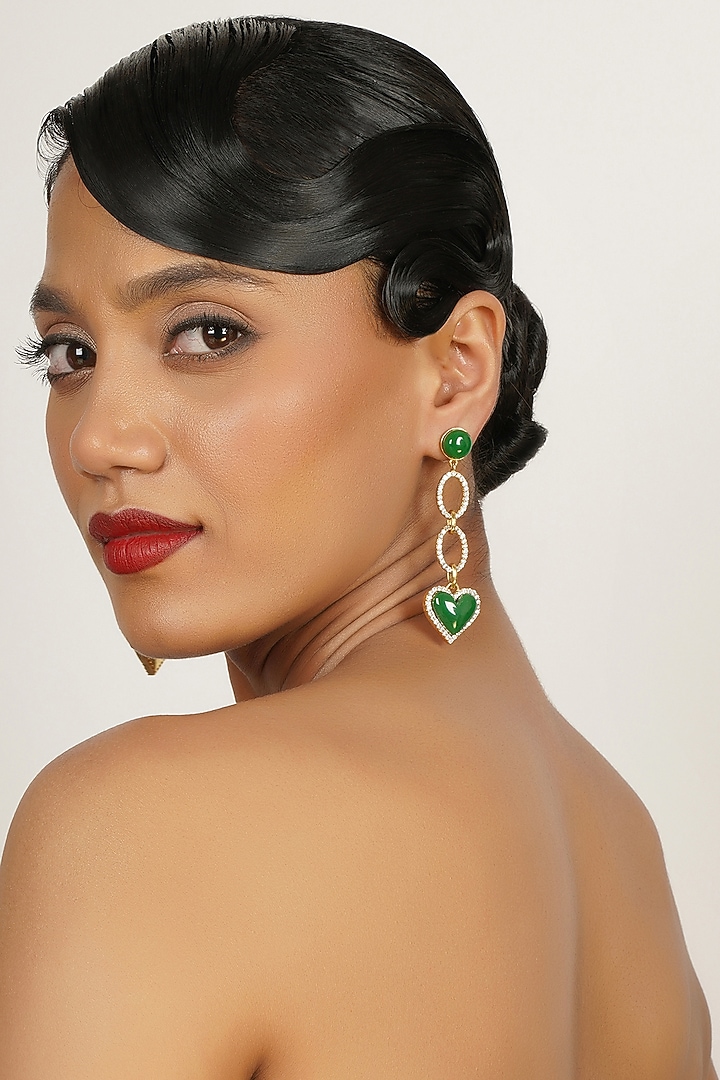 Gold Finish Zircon Enamelled Dangler Earrings by Bijoux By Priya Chandna at Pernia's Pop Up Shop