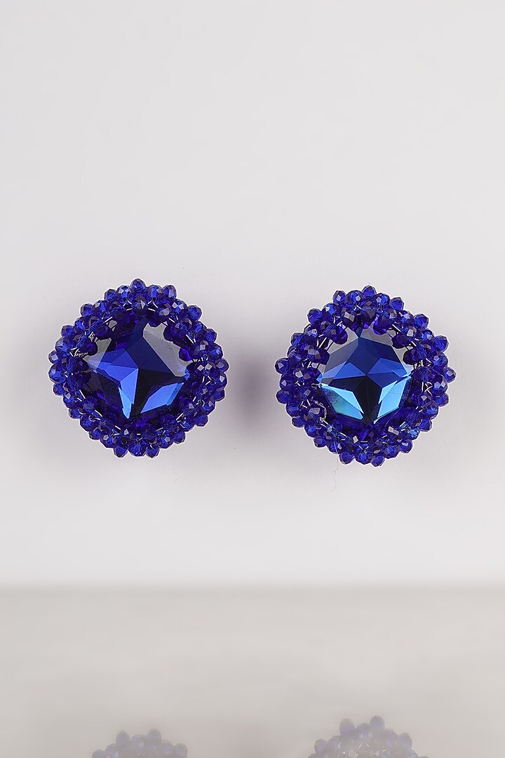 Blue Crystal & Glass Beaded Stud Earrings by Bijoux By Priya Chandna at Pernia's Pop Up Shop