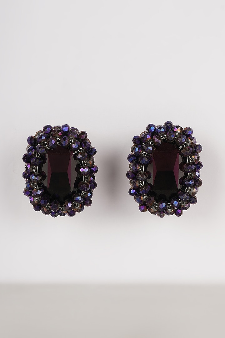 Black Crystal & Glass Beaded Stud Earrings by Bijoux By Priya Chandna at Pernia's Pop Up Shop