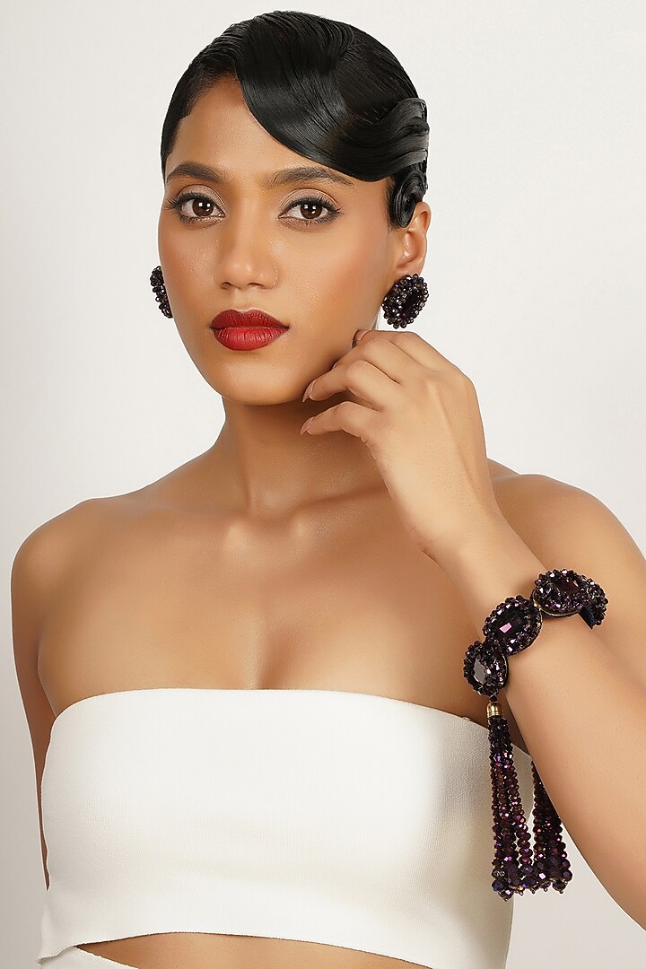 Black Crystal & Glass Beaded Stud Earrings by Bijoux By Priya Chandna at Pernia's Pop Up Shop