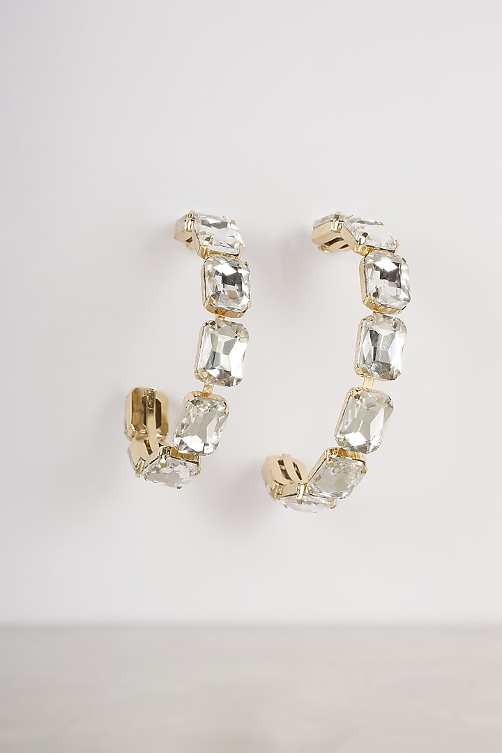 Gold Finish Zircon Hoop Earrings by Bijoux By Priya Chandna at Pernia's Pop Up Shop
