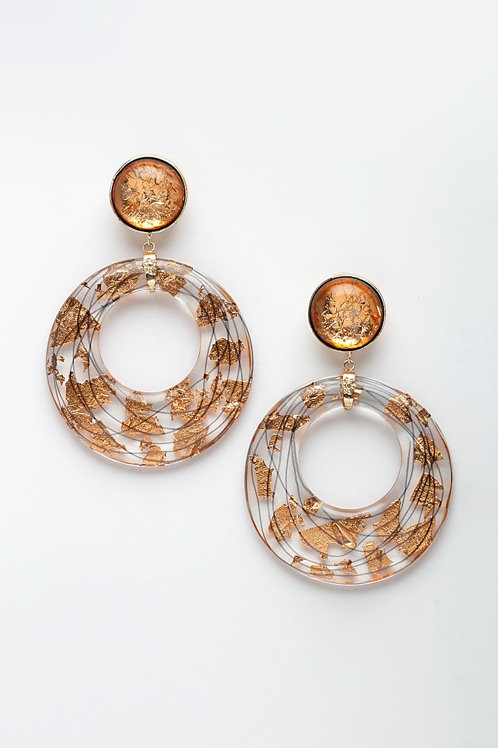 Rose Gold Resin Foil Work Dangler Earrings by Bijoux By Priya Chandna at Pernia's Pop Up Shop