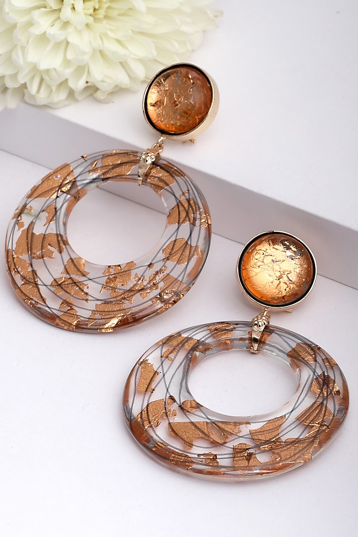 Rose Gold Resin Foil Work Dangler Earrings by Bijoux By Priya Chandna at Pernia's Pop Up Shop