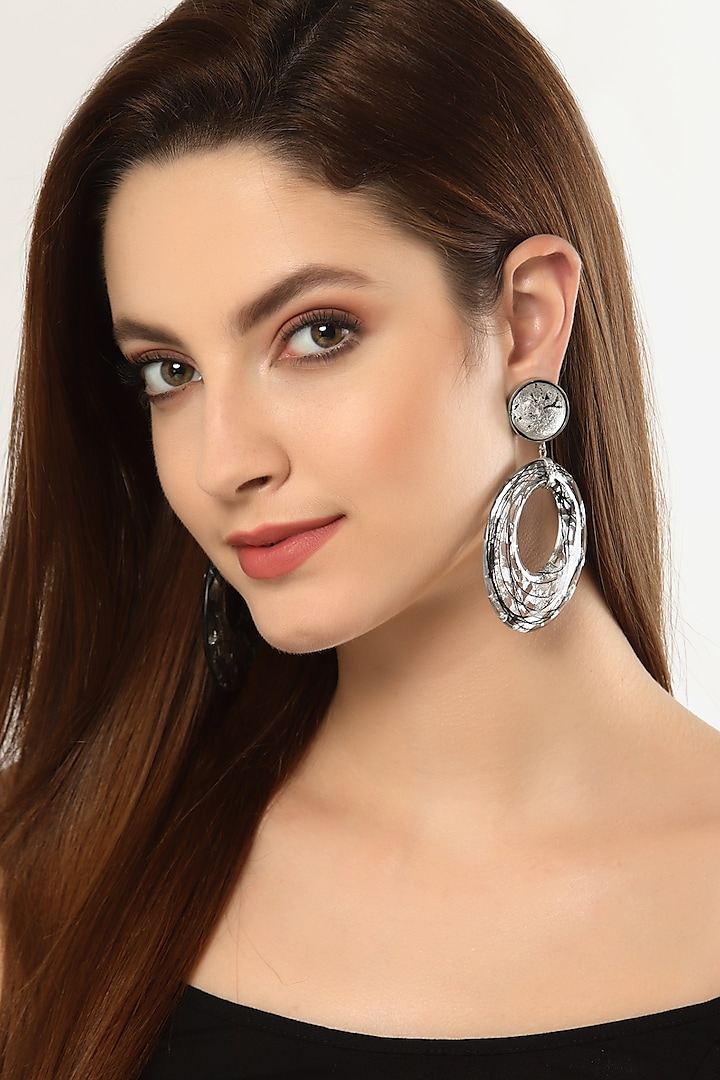 Silver Resin Foil Work Dangler Earrings by Bijoux By Priya Chandna