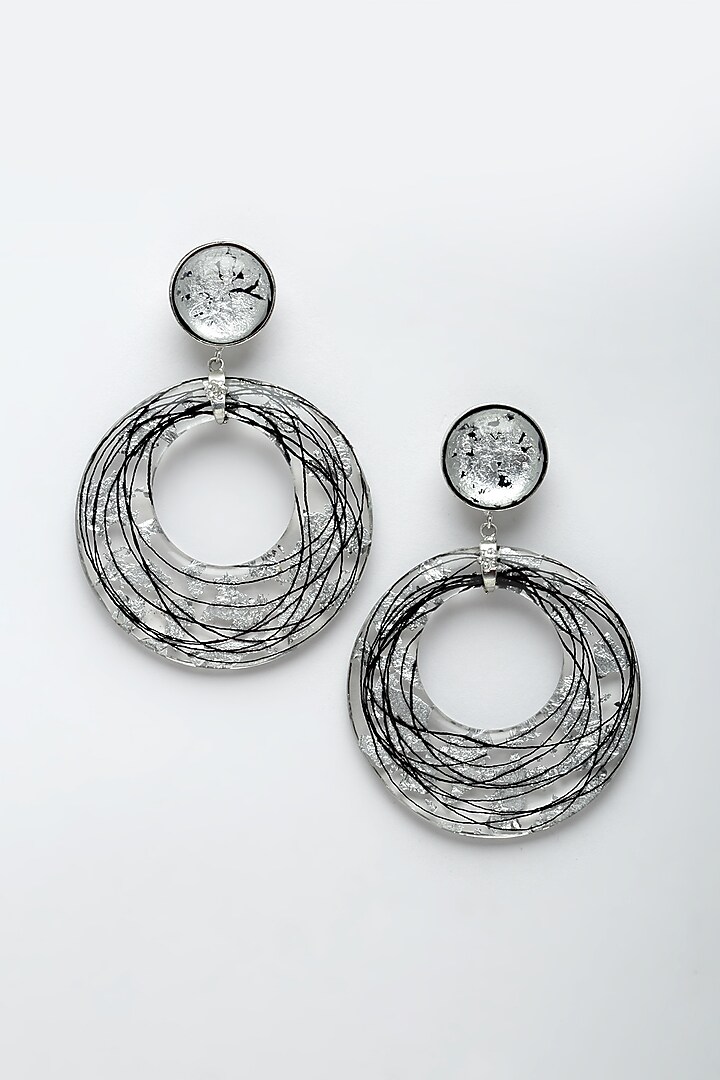 Silver Resin Foil Work Dangler Earrings by Bijoux By Priya Chandna at Pernia's Pop Up Shop