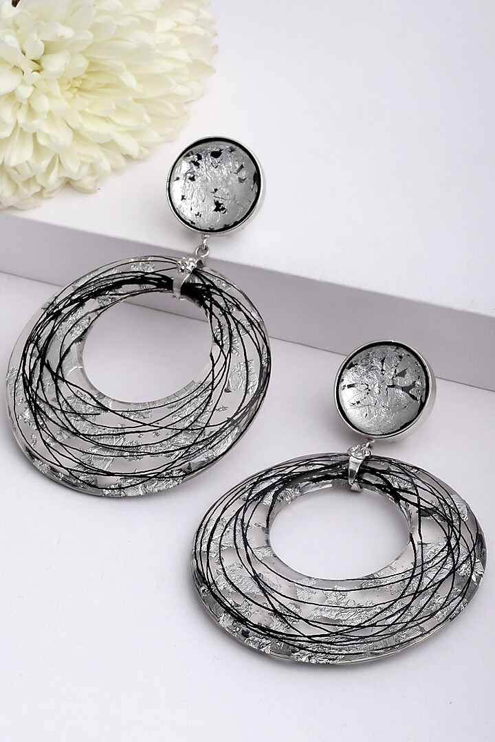 Silver Resin Foil Work Dangler Earrings by Bijoux By Priya Chandna at Pernia's Pop Up Shop
