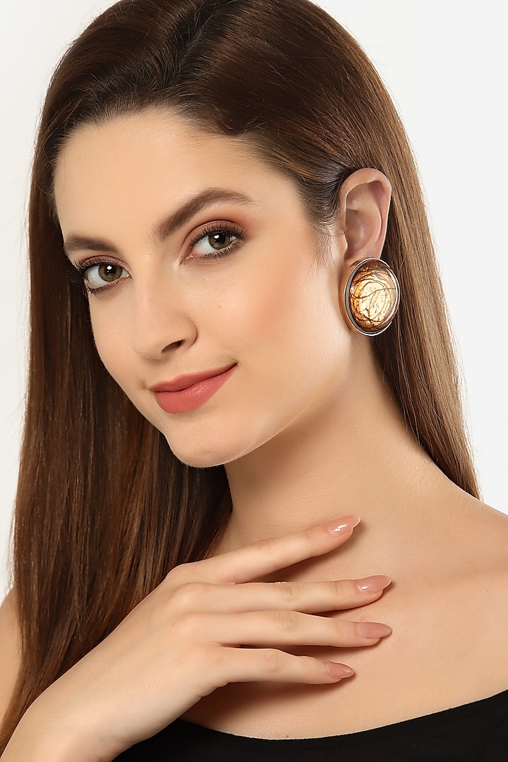 Rose Gold Resin Stud Earrings by Bijoux By Priya Chandna