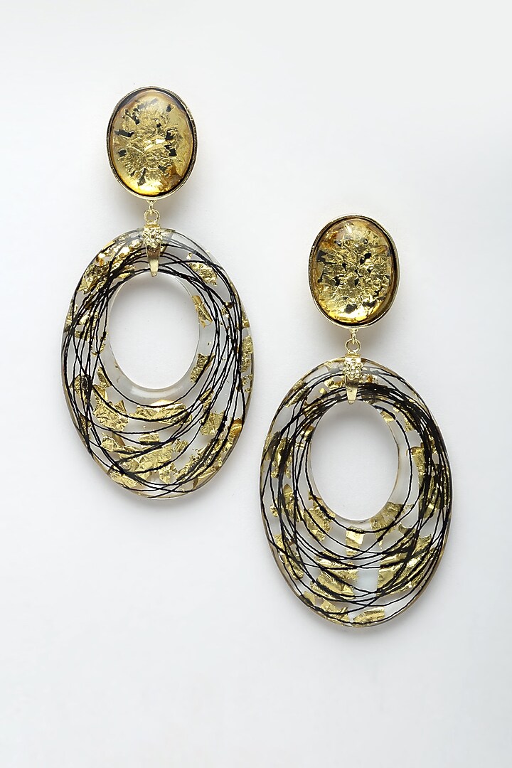 Gold Resin Dangler Earrings by Bijoux By Priya Chandna at Pernia's Pop Up Shop