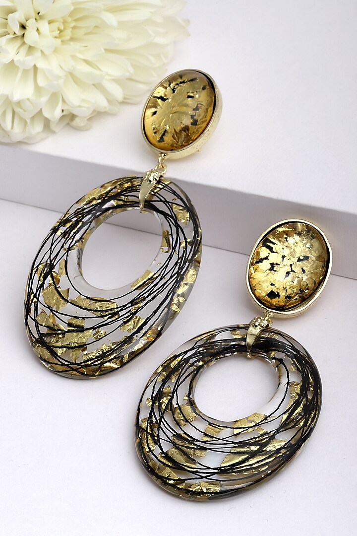 Gold Resin Dangler Earrings by Bijoux By Priya Chandna at Pernia's Pop Up Shop