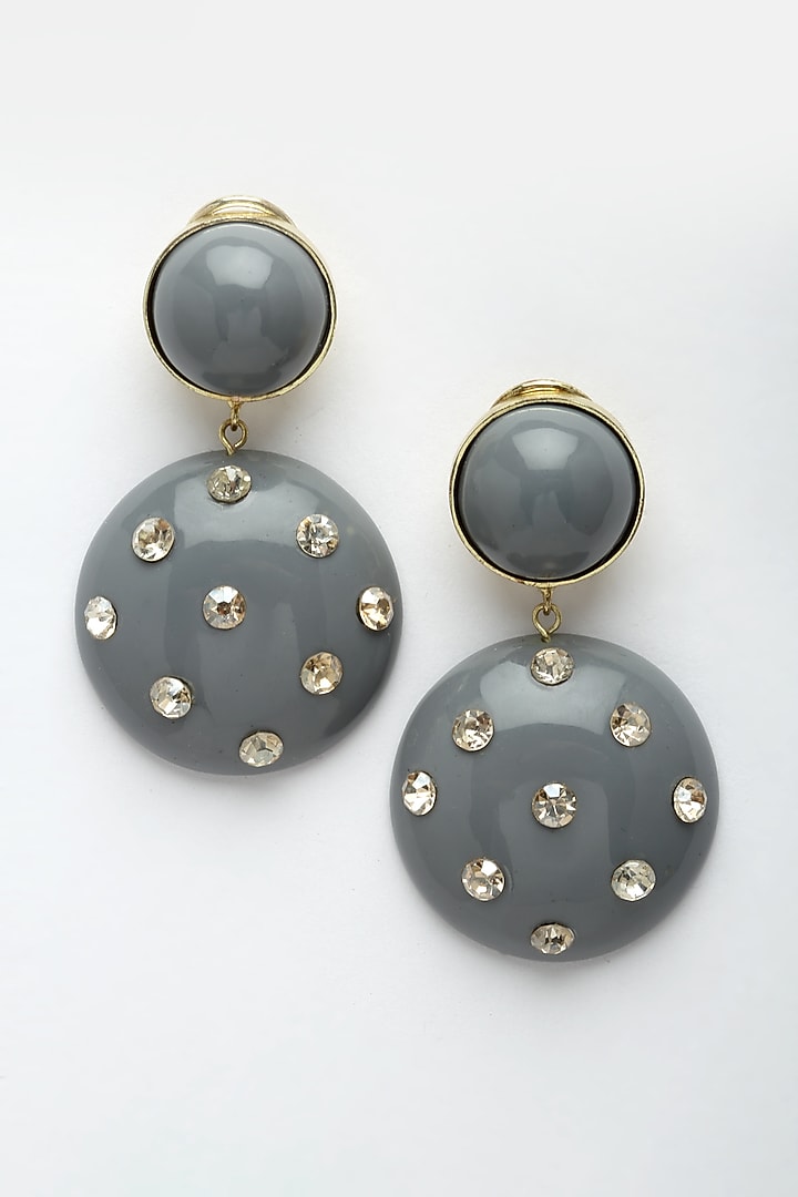 Grey Resin Crystal Dangler Earrings by Bijoux By Priya Chandna at Pernia's Pop Up Shop