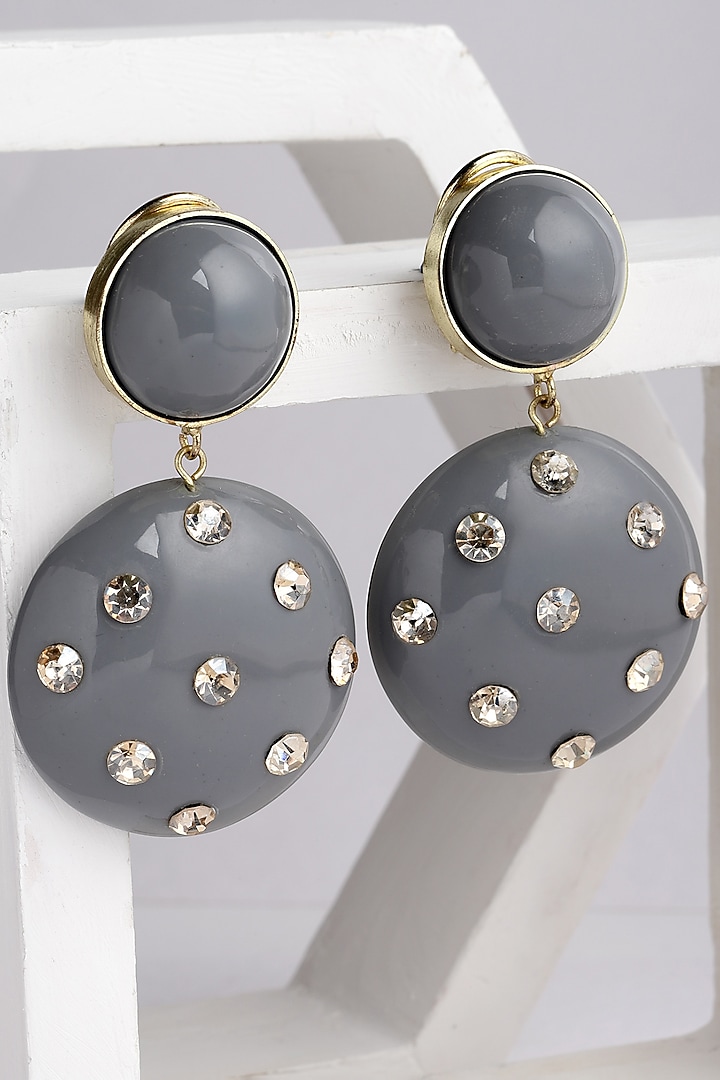 Grey Resin Crystal Dangler Earrings by Bijoux By Priya Chandna at Pernia's Pop Up Shop
