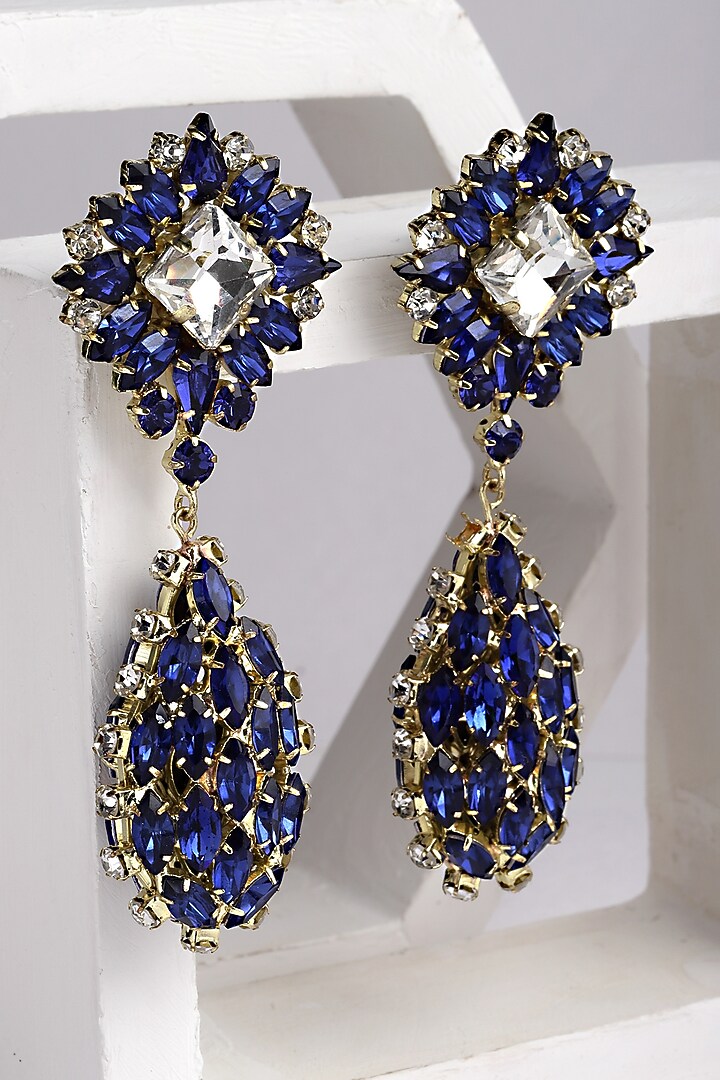 Gold Finish Crystal Dangler Earrings by Bijoux By Priya Chandna at Pernia's Pop Up Shop