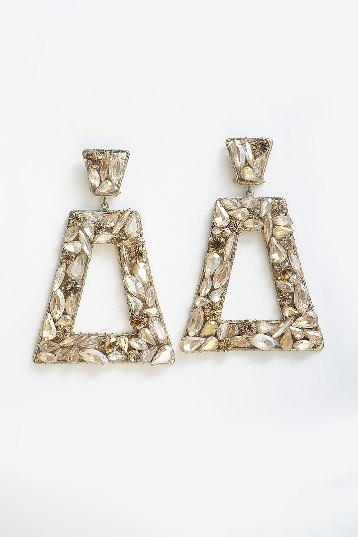Gold Finish Crystal Dangler Earrings by Bijoux By Priya Chandna at Pernia's Pop Up Shop