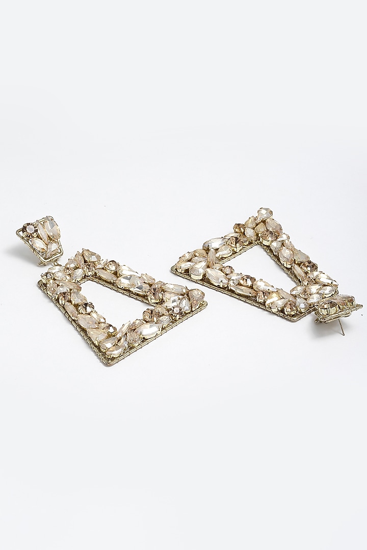 Gold Finish Crystal Dangler Earrings by Bijoux By Priya Chandna at Pernia's Pop Up Shop