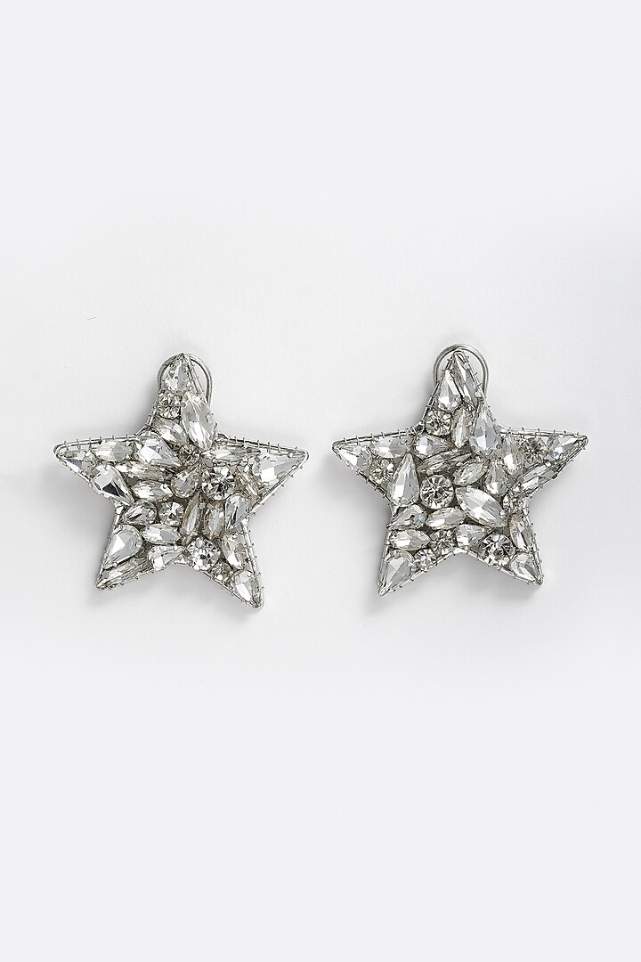 Silver Finish Crystal Stud Earrings by Bijoux By Priya Chandna at Pernia's Pop Up Shop
