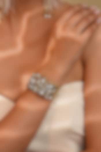 Gold Finish Crystal Mesh Bracelet by Bijoux By Priya Chandna at Pernia's Pop Up Shop