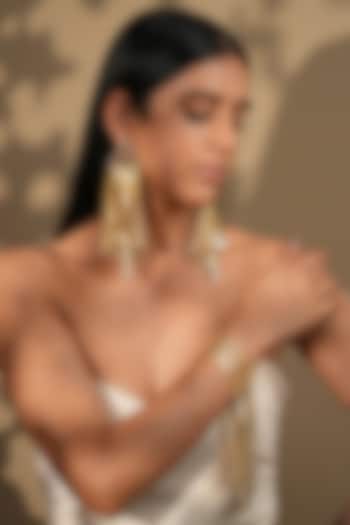 Gold Finish Crystal Mesh Tassel Dangler Earrings by Bijoux By Priya Chandna at Pernia's Pop Up Shop