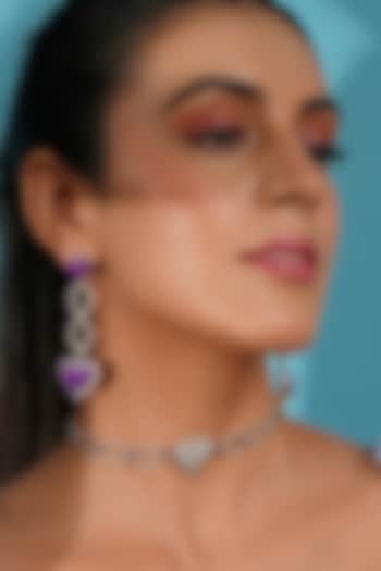 Silver Finish Crystal Enameled Heart Drop Dangler Earrings by Bijoux By Priya Chandna at Pernia's Pop Up Shop