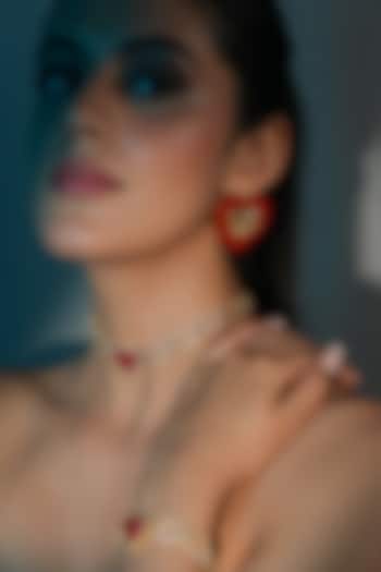 Gold Finish Crystal Red Enameled Heart Stud Earrings by Bijoux By Priya Chandna at Pernia's Pop Up Shop