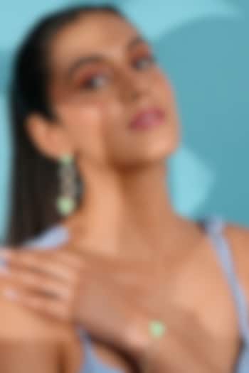 Gold Finish Crystal & Mint Enameled Heart Dangler Earrings by Bijoux By Priya Chandna at Pernia's Pop Up Shop