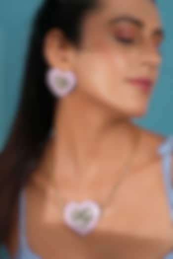 Gold Finish Crystal & Lilac Enameled Heart Pendant Necklace by Bijoux By Priya Chandna at Pernia's Pop Up Shop