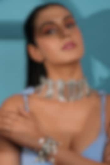 Silver Finish Crystal Choker Necklace by Bijoux By Priya Chandna at Pernia's Pop Up Shop