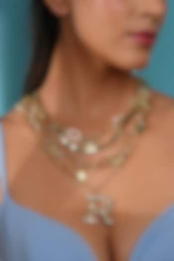 Gold Finish Crystal & Bead Initial Pendant Necklace by Bijoux By Priya Chandna at Pernia's Pop Up Shop