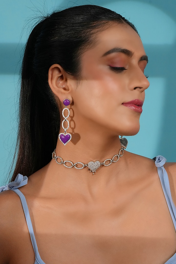 Silver Finish Crystal Heart Choker Necklace by Bijoux By Priya Chandna at Pernia's Pop Up Shop