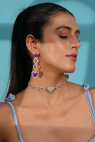 Silver Finish Crystal Heart Choker Necklace by Bijoux By Priya Chandna