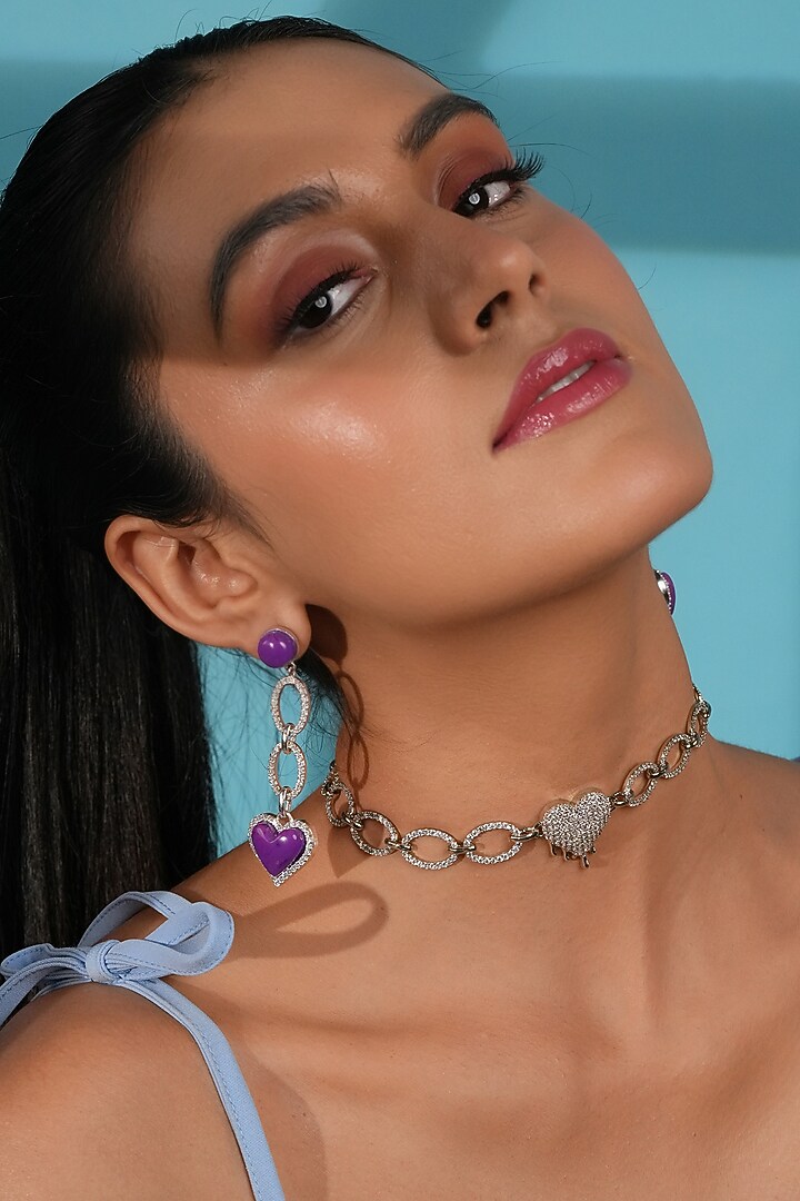 Silver Finish Crystal Heart Choker Necklace by Bijoux By Priya Chandna at Pernia's Pop Up Shop
