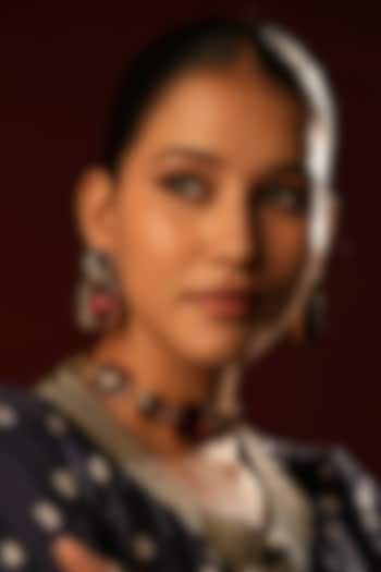 Gold Finish Deep Crimson Crystal Enameled Dangler Earrings by Bijoux By Priya Chandna at Pernia's Pop Up Shop