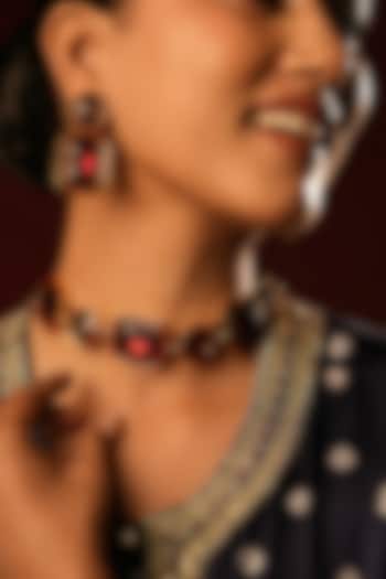 Gold Finish Deep Crimson Crystal Enameled Choker Necklace by Bijoux By Priya Chandna at Pernia's Pop Up Shop