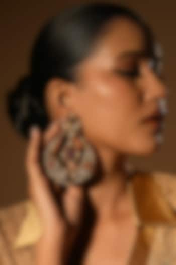 Gold Finish Crystal & Pearl Chandelier Earrings by Bijoux By Priya Chandna at Pernia's Pop Up Shop