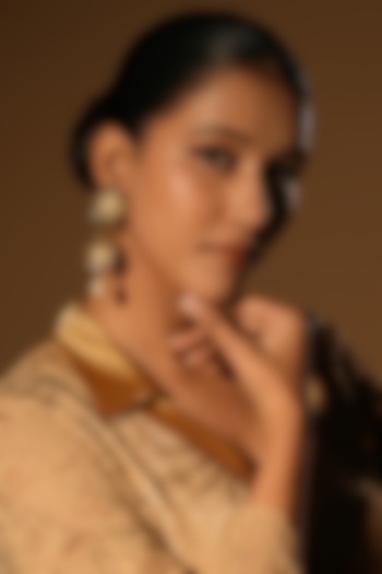 Gold Finish Crystal & Pearl Dangler Earrings by Bijoux By Priya Chandna at Pernia's Pop Up Shop
