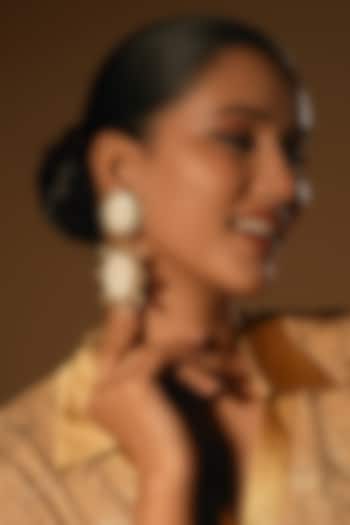Gold Finish Crystal & Pearl Dangler Earrings by Bijoux By Priya Chandna at Pernia's Pop Up Shop