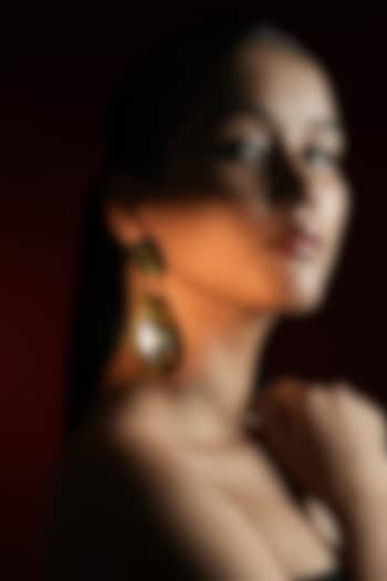 Gold Finish Crystal Leaf-Shaped Dangler Earrings by Bijoux By Priya Chandna at Pernia's Pop Up Shop