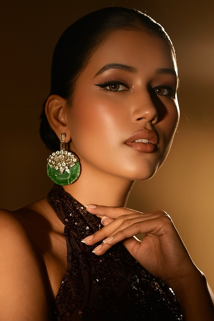 Gold Finish Crystal & Resin Drop Dangler Earrings by Bijoux By Priya Chandna at Pernia's Pop Up Shop